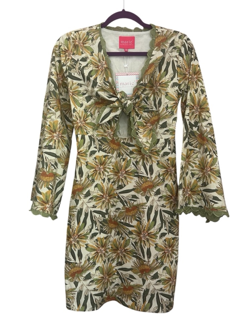 NWT Marie Victoria Dunn Front Tie Cut Out Flare Sleeve Floral Mini Dress Size XS